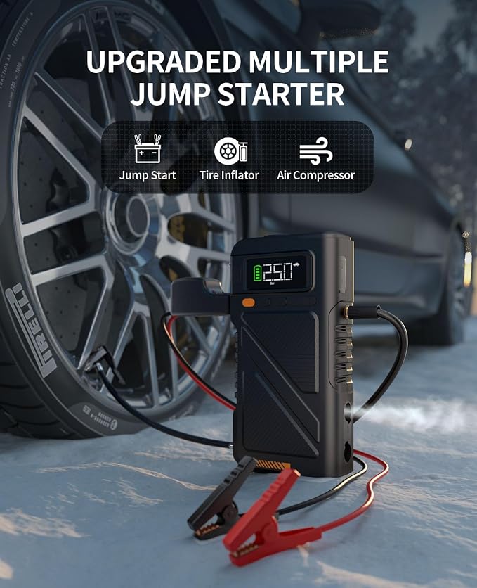 8000A Jump Starter with Air Inflator & Deflator Compressor, 9-in-1 Portable 12V - Image 2