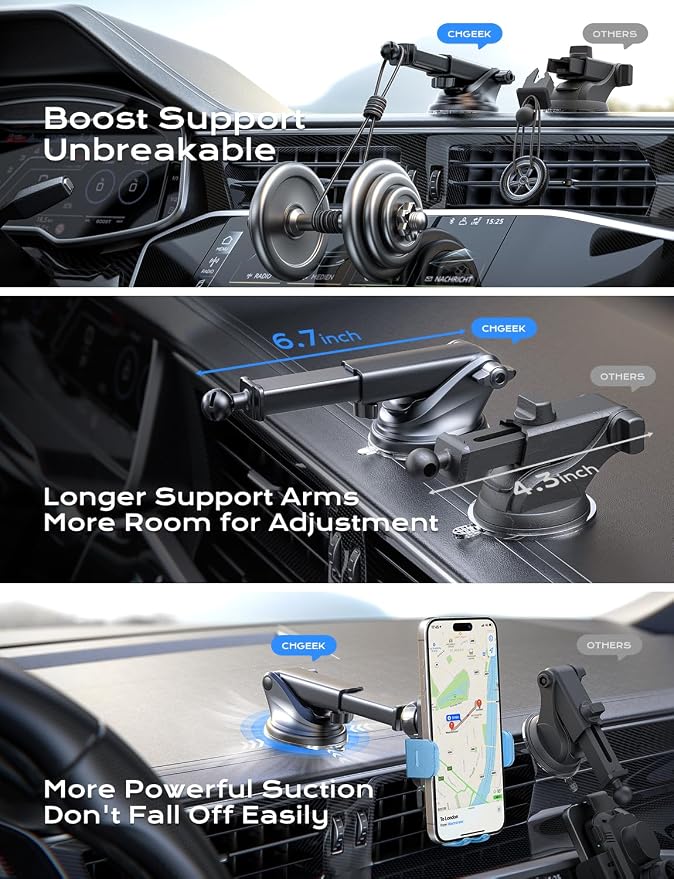 CHGeek Wireless Car Charger, 15W Fast Charging Auto Clamping Car Charger Phone - Image 5