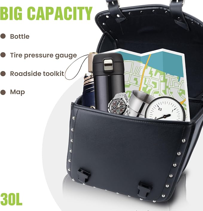 30L Motorcycle Saddlebags Water-Resistant PU Leather Storage - Image 2