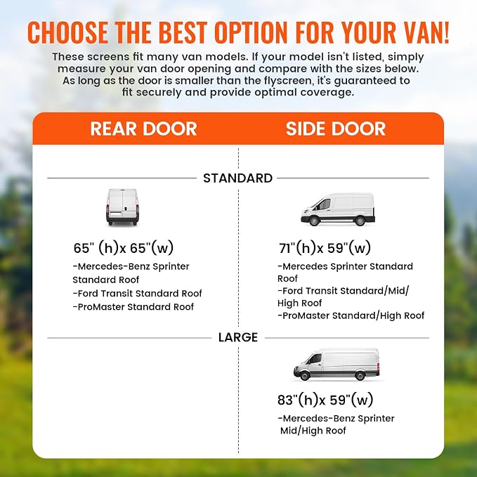 65''H x 65''W Van Bug Screen Universal Size Rear Door Window Covers - Image 2