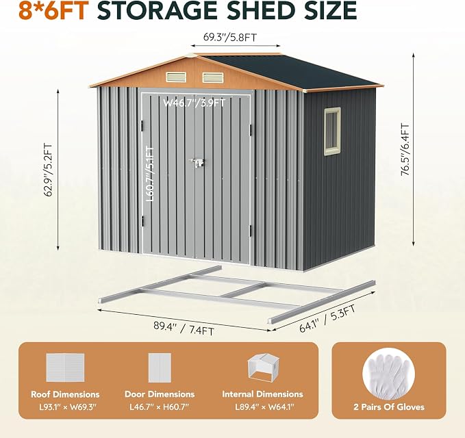 6x8FT Metal Shed & Outdoor Storage Shed - Image 2