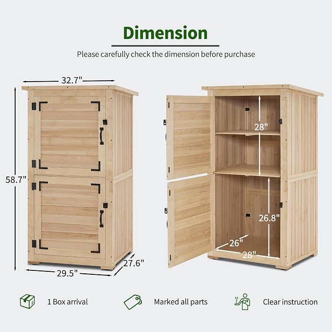 MCombo 30" Deep Wood Sheds & Outdoor Storage, Outside Garden Tool Cabinet Shed - Image 3