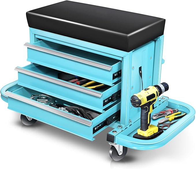 Auto Dynasty 3-Drawer Mechanic Rolling Seat, 350 LBS Capacity Roller Garage by AutoDynasty