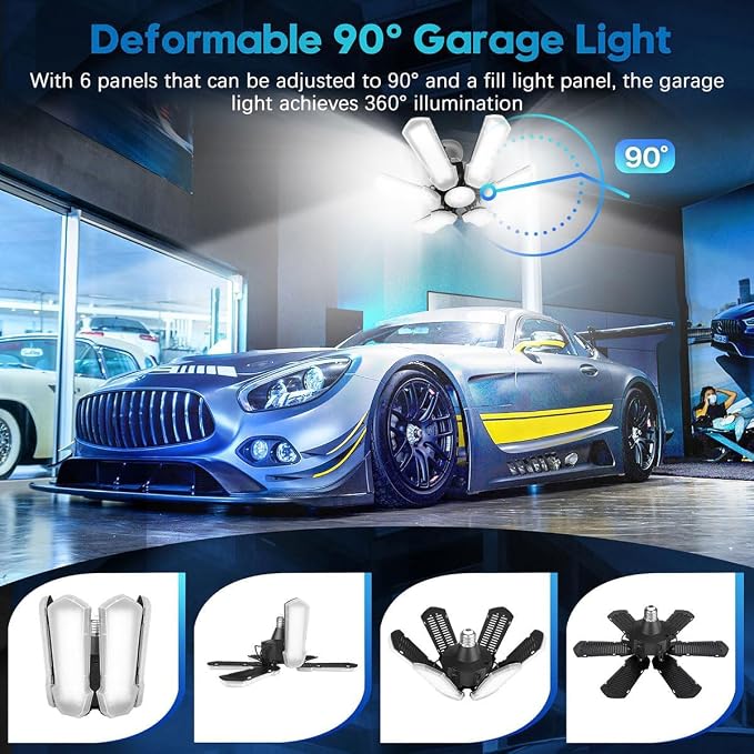TANBABY Upgrade LED Garage Lights 4 Pack, Total 60000LM Deformable Garage Light - Image 3