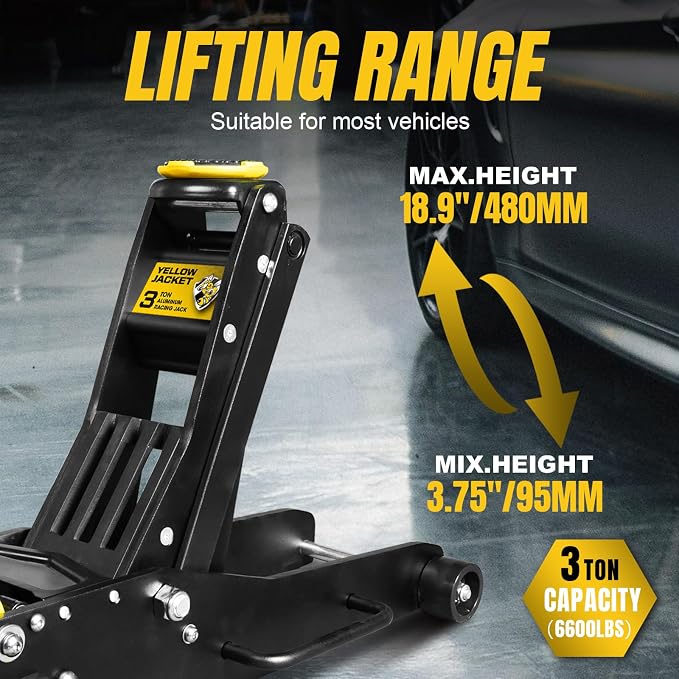 YELLOW JACKET Floor Jack 3 Ton Full Aluminum Ultra Lightweight Low Profile - Image 4