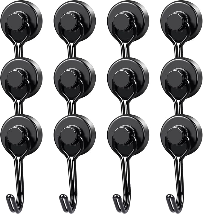 MIKEDE 12 Pack Magnetic Hooks, 40Lbs Heavy Duty Neodymium Magnet Hooks Black by MIKEDE