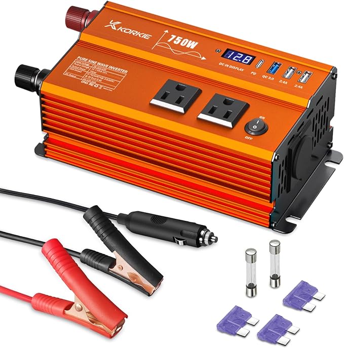 750W Pure Sine Wave Inverter, Car Power Inverter, 12V DC to 110V AC Power by KORKIE