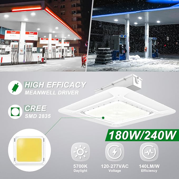 OSTEK LED Gas Station Canopy Light, 240W Carport Ceiling Light 5700K, Outdoor - Image 2
