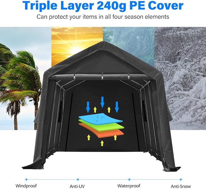 ADVANCE OUTDOOR 10X15 ft Garage Shelter Steel Metal Peak Roof Portable Storage - Image 4