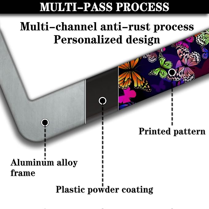 License Plate Frames Multicolor Car Plate Frame Colorful Watercolor Butterfly - Image 5