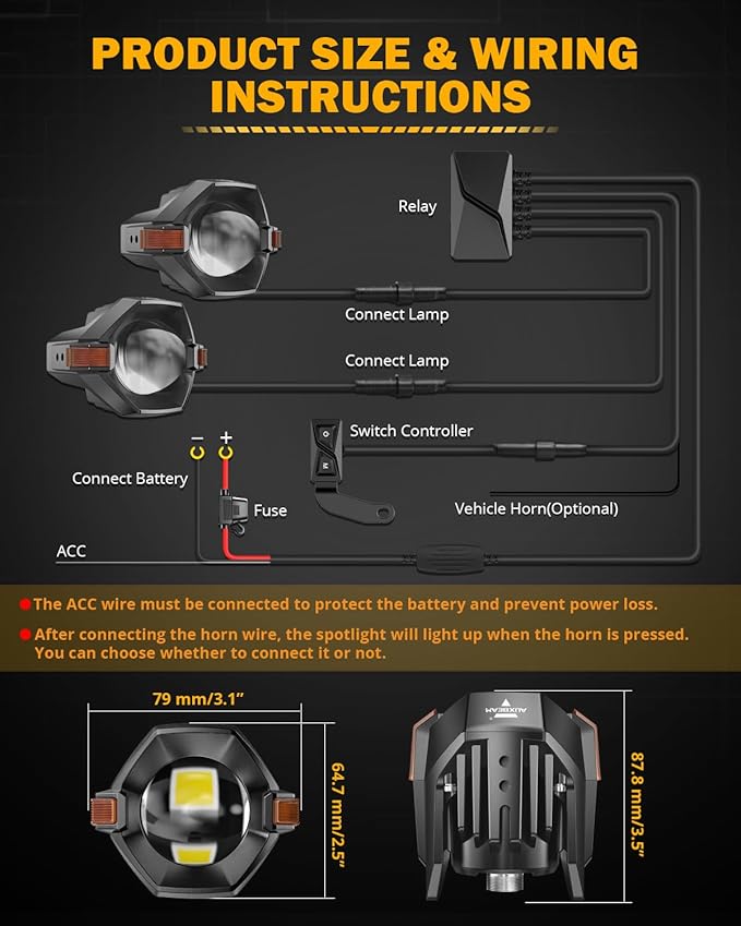 Auxbeam Motorcycle LED Fog Lights Auxiliary Lights Driving Light Spotlights 8 - Image 6