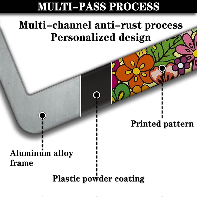 License Plate Frames Multicolor Car Plate Frames Abstract Hippie Flowers - Image 5
