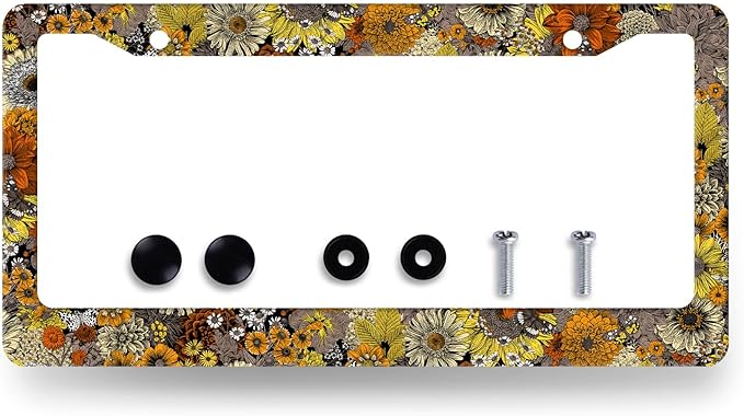 Vintage Sunflowers License Plate Frame Flowers License Plate Holder Stainless by RNKATIH