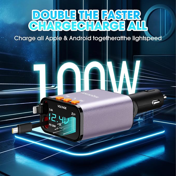 Retractable Car Charger, 5 in 1 Fast Cars Phone Charger 60w, Handsfree Call - Image 4