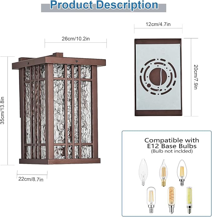 2-Light Outdoor Wall Light E26 Base Metal Frame - Image 2