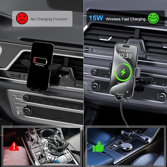 Wireless Car Charger, MOKPR 15W Fast Charging Auto Clamping CD Slot Air Vent - Image 3