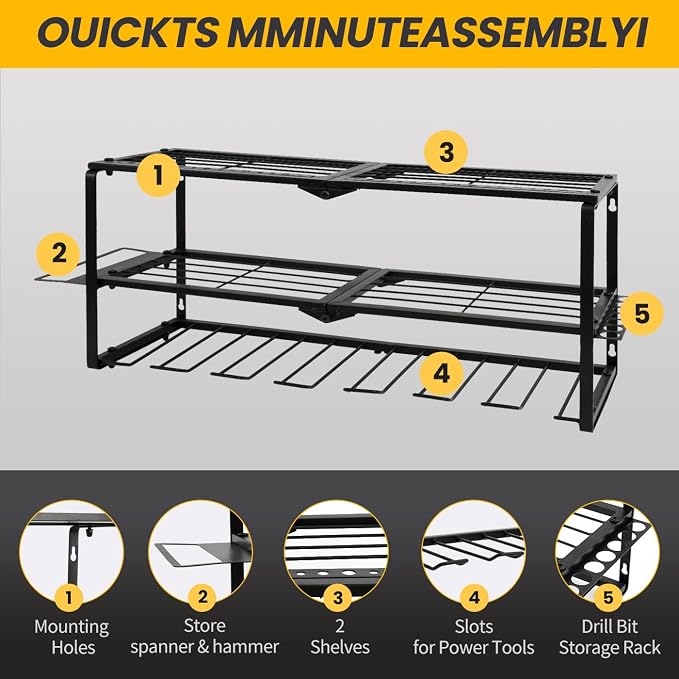 Wall Mount Power Tool Organizer, 3 Layer 7 Drill Hangers Storage Rack, Tool - Image 3
