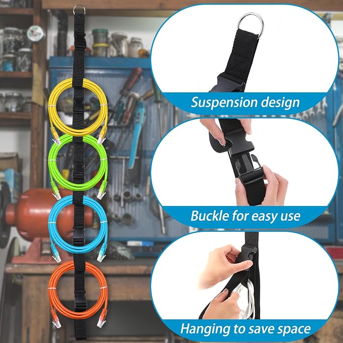 Extension Cord Organizer, Garage Garden Storage Straps Black Organizer Straps - Image 3