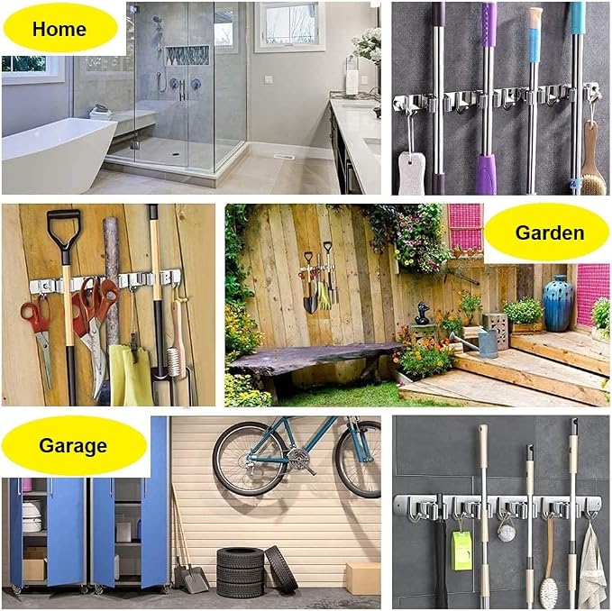 Mop Broom Holder Wall Mount Heavy Duty Adhesive Tools Organizer Rack Stainless - Image 6