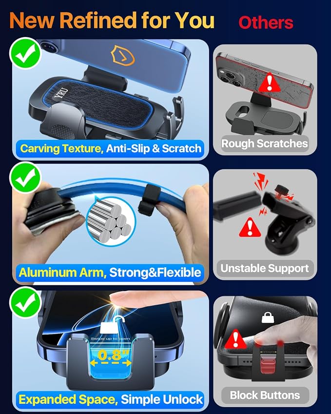 YRU Cell Phone Holder for Car Dashboard Windshield Phone Stand for iPhone 16 15 - Image 5
