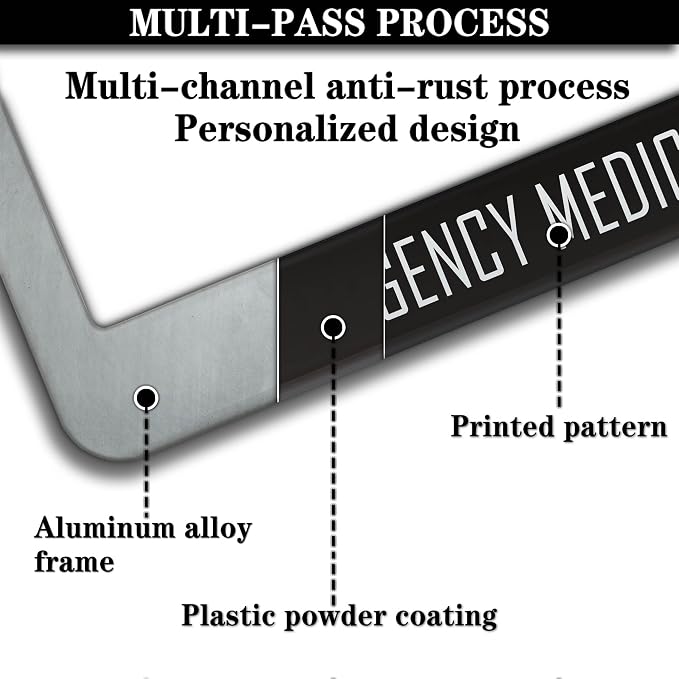 License Plate Bracket Black and White License Plate Frames EMT Emergency - Image 5