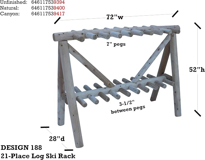 21-Place Freestanding Log Ski Rack Holder, Indoor & Outdoor Snowboard Racks - Image 2