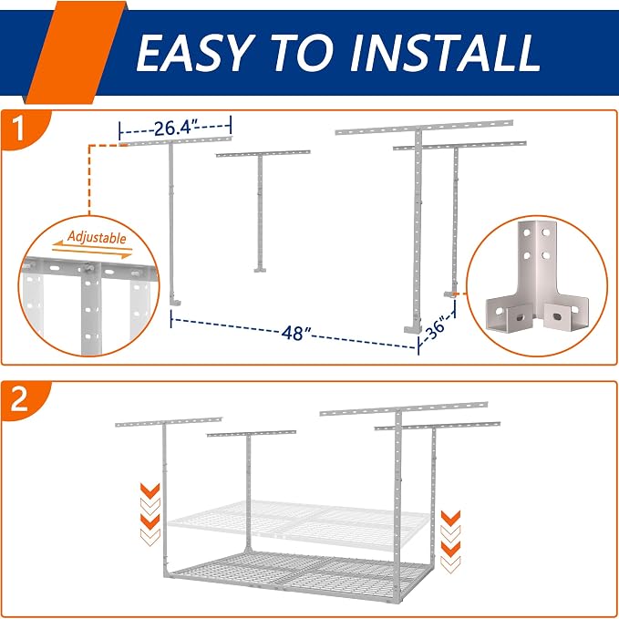 3 x 4FT Overhead Garage Storage Rack, Adjustable Ceiling Storage Racks - Image 6