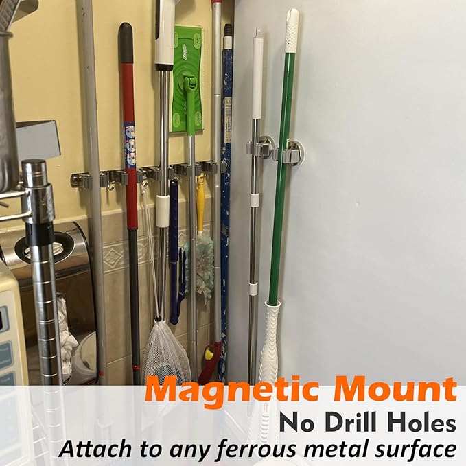 MUTUACTOR Magnetic Broom Holders, No Drilling 10lbs Magnetic Hooks Broom Mop - Image 4
