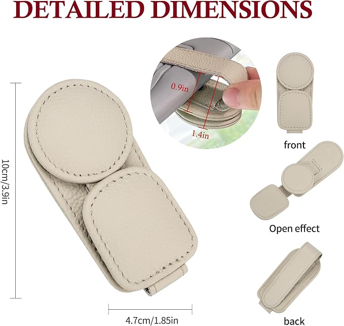 KIWEN 2 Pack Sunglasses Holder for Car Visor, Magnetic Leather Sunglass - Image 6
