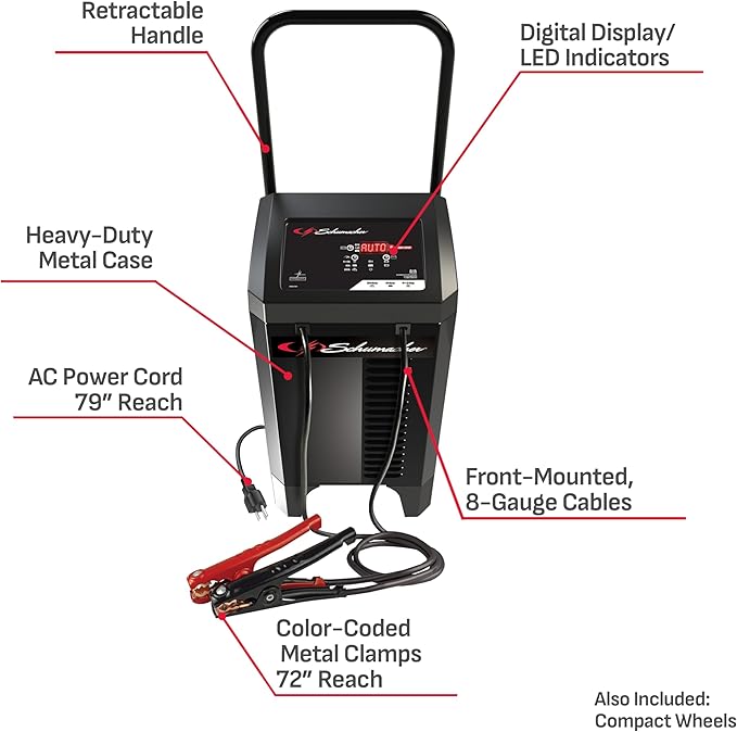 Schumacher Electric Wheeled Battery Charger and Engine Starter, Fully Automatic - Image 6