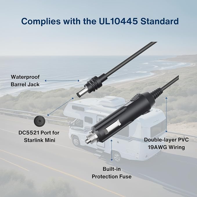 DC to Car Charger Power Cable for Starlink Mini 5M/16.5FT, 100W 20V/5A Output - Image 2