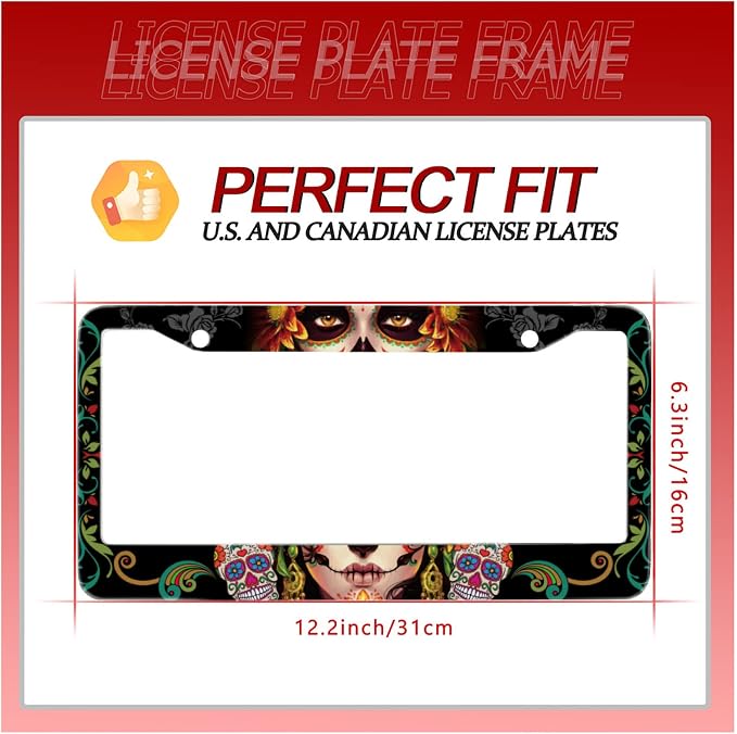 Personalise Sugar Skull Retro License Plate Frame Colorful Candy Skulls License - Image 6