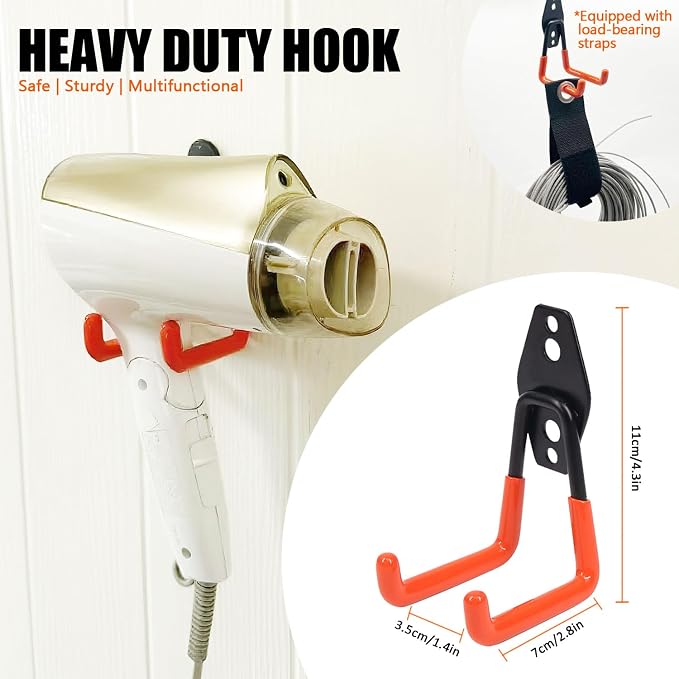Heavy-Duty Garage Hooks -2 Pack Type small J- Anti-Slip Coated Wall-Mounted - Image 2