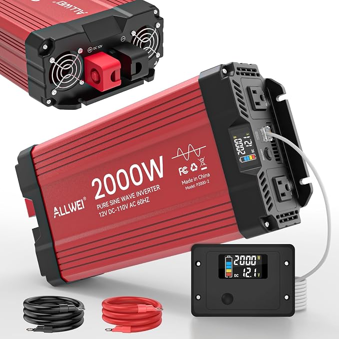 ALLWEI 2000W Pure Sine Wave Inverter 12V DC to 110V AC Converter, Surge 4000W - Image 9