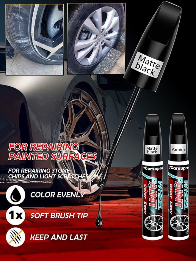 Black Rim Touch Up Paint. Wheel Scratch Repair Pen. Car Rim Paint Pen Quick And - Image 2