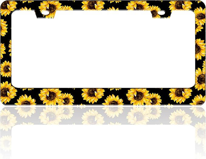 Sunflowers License Plate Frame Yellow Flowers Stainless Steel License Plate by TINALUIN