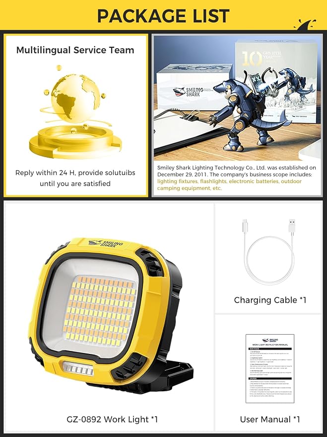 Smiling Shark Working Light, LED Work Light 4000 Lumen 18 Light Mode USB - Image 6