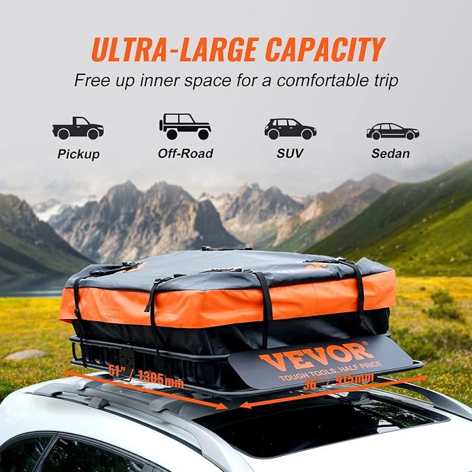 VEVOR Roof Rack Cargo Basket, 200 LBS Capacity Universal Rack Carrier - Image 4