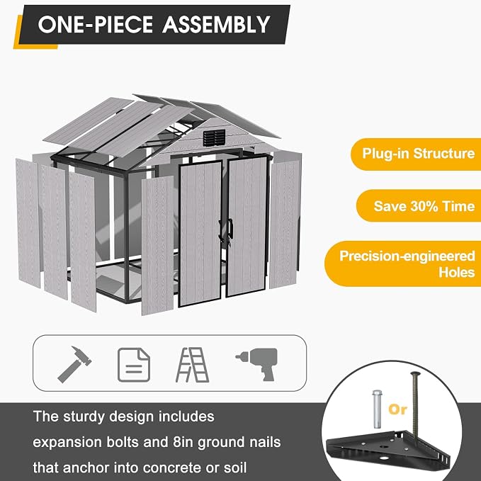 8 x 6 FT Resin Outdoor Storage Shed, All-Weather Plastic Garden Shed - Image 3