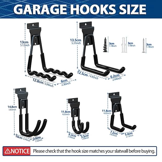 3-H Slatwall Accessories 10 Pack, Slatwall Hooks & Hangers 5 Sizes, Slat Wall - Image 2