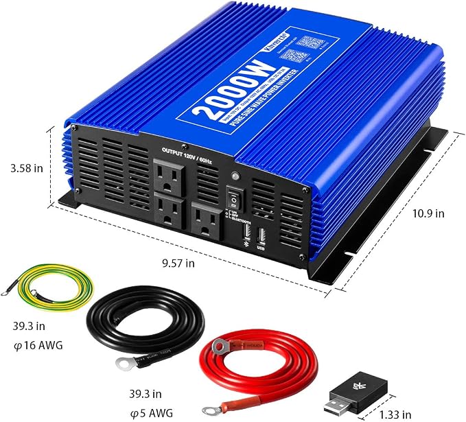 2000W Pure Sine Wave Inverter 12V DC to 110V AC Power Inverter - Image 2