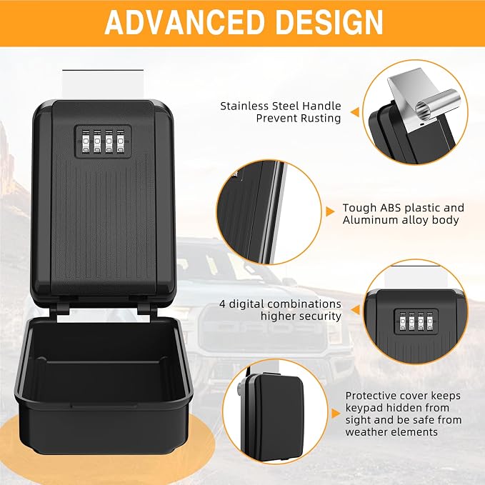 Car Window Lock Box for Turo, Car Key Lock Box, 4-Digit Combination Lockbox - Image 4