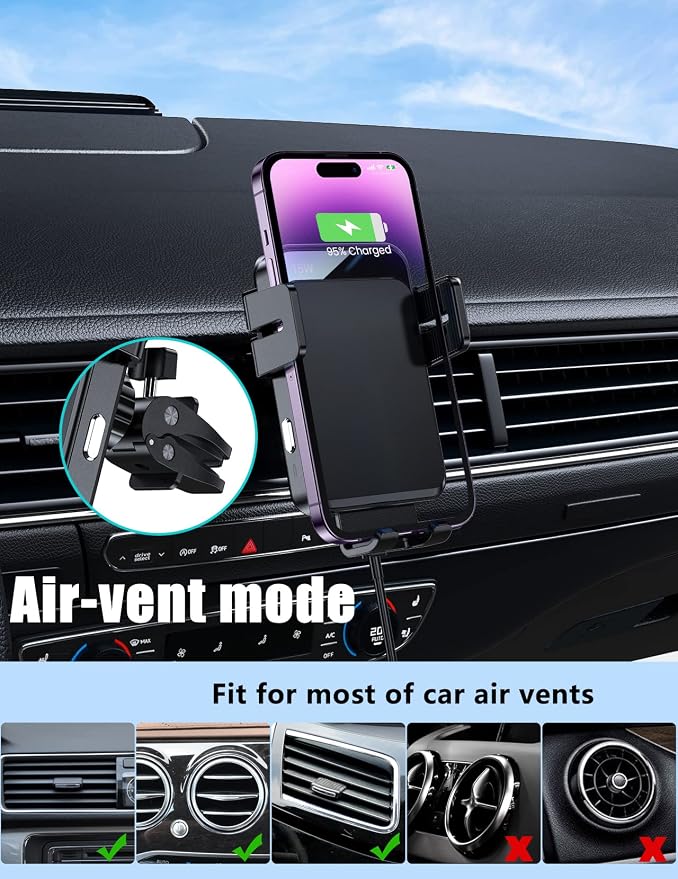 Wireless Car Charger, MOKPR 15W/10W/7.5W Cup Holder Phone Mount, Auto Clamping - Image 8