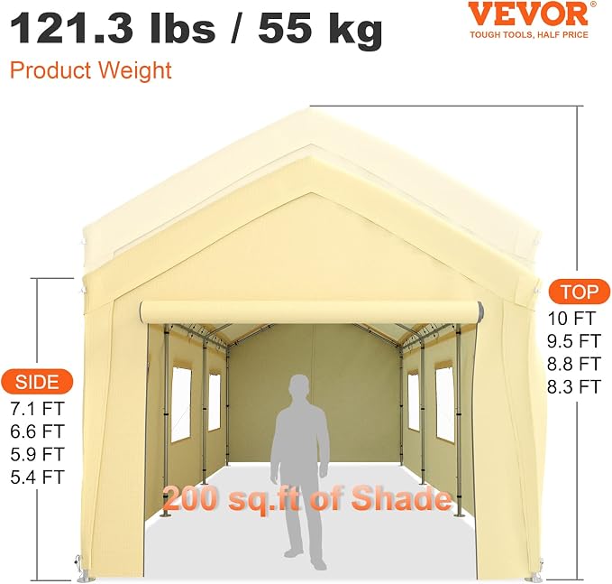 VEVOR Carport 10x20 ft Heavy Duty Canopy, Portable Garage Shelter - Image 7