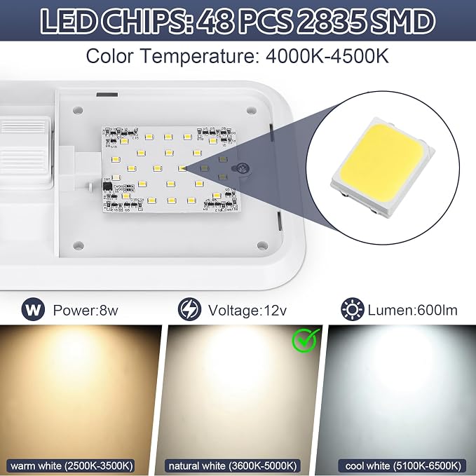 1 Pack RV Lights Interior 12V Led 8W Ceiling Double Dome Camper Light 600 Lumen - Image 4