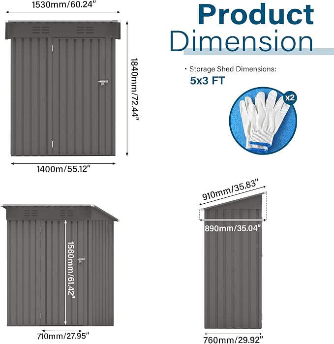 ARMSET 5x3 FT Metal Outdoor Storage Shed - Image 2