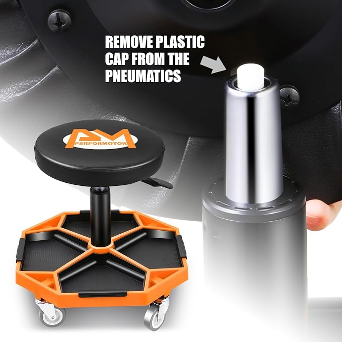 PM PERFORMOTOR Adjustable Height Pneumatic Garage Seat Rolling Mechanic Stool - Image 7