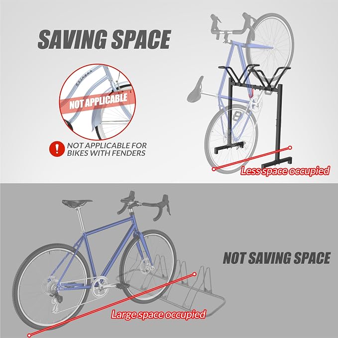 2 Bikes Floor Stand, Adjustable Bicycle Parking Rack - Image 3