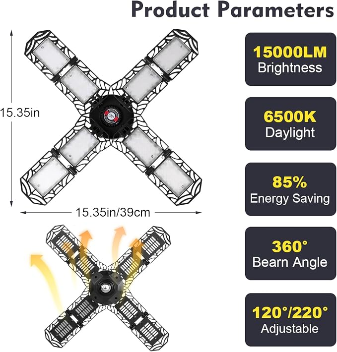2 Pack LED Garage Light, Super Bright Screw in E26/E27 Ceiling Shop Work Lamp - Image 2