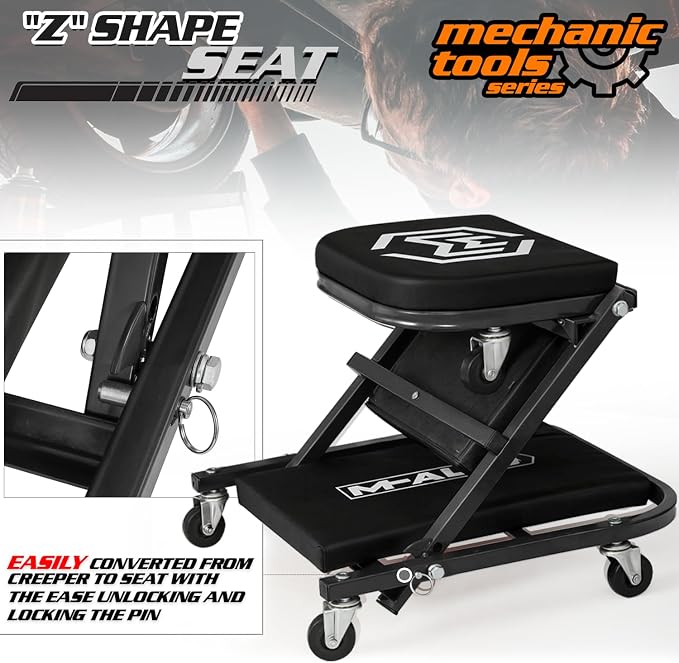 M-AUTO Foldable Z Creeper 2-in-1 Rolling Folding Car Creeper & Seat, 330LBS - Image 7